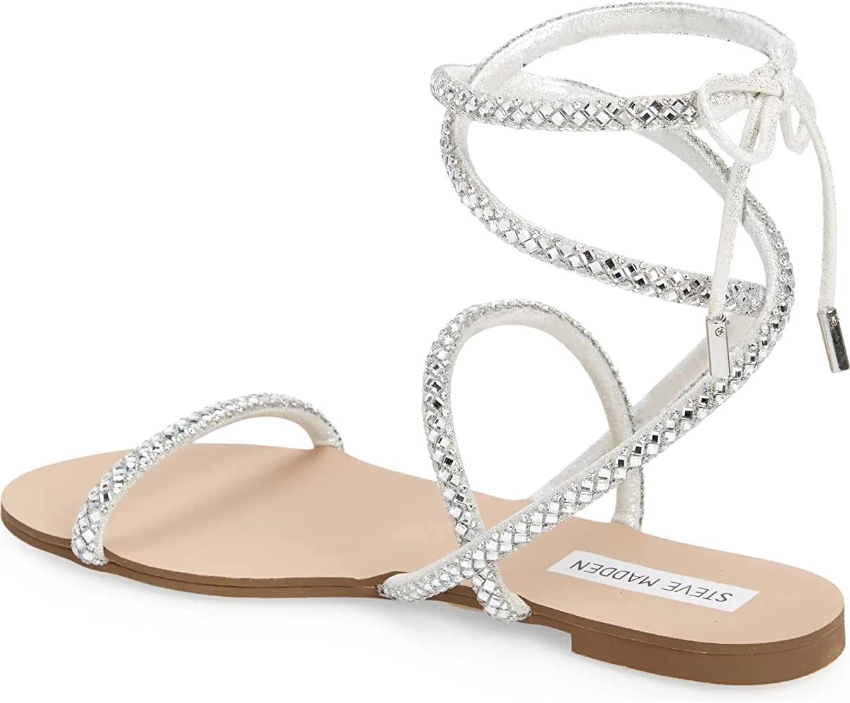 Steve Madden Womens Rhinestone Open Toe Flat Sandals, Vacation Sandals, Travel Sandals, Resort Style | Amazon (US)