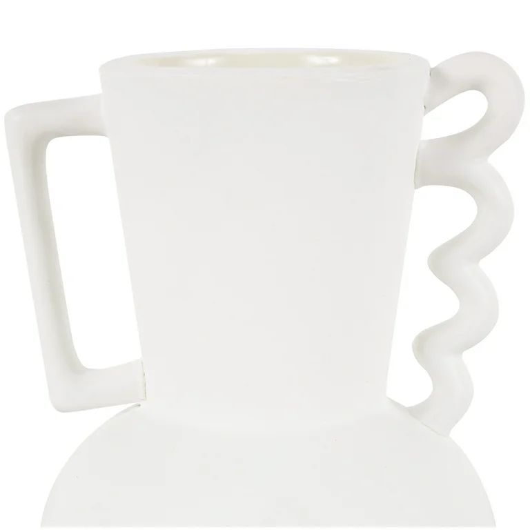 DecMode 10", 9"H White Ceramic Vase with Varying Shapes and Wavy Handles, Set of 2 | Walmart (US)