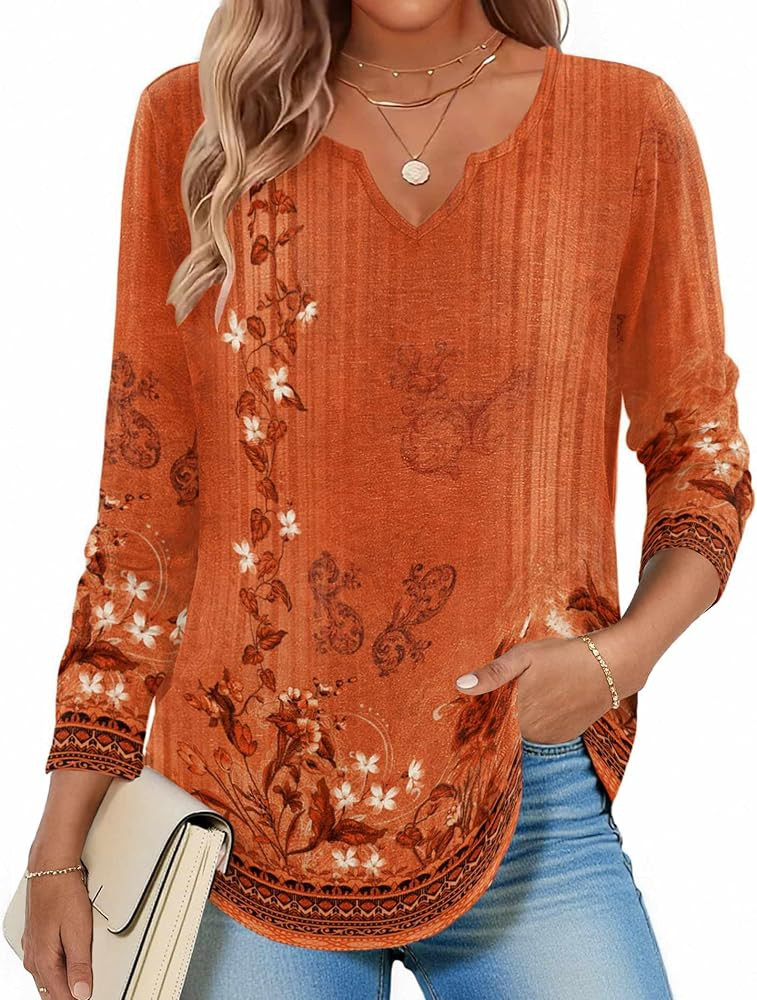 Zeagoo Long Sleeve Shirts for Women Fall Tops Casual V Neck Blouses Tunic | Amazon (US)