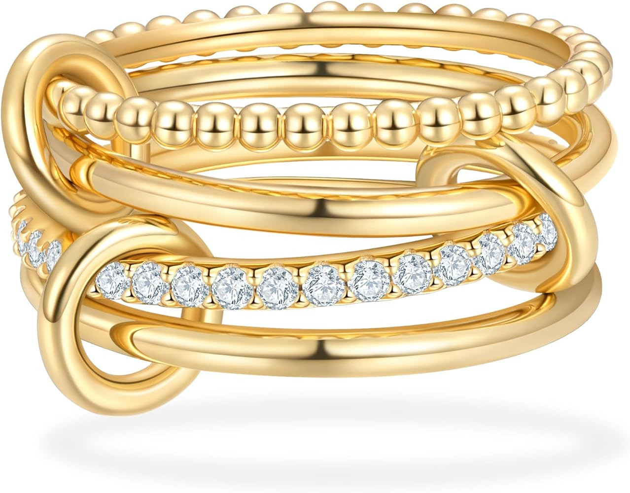 Kstyle 14K Gold Moissanite Spinelli Rings for Women, Dainty Stackable Band Ring Set for Wife Girl... | Amazon (US)
