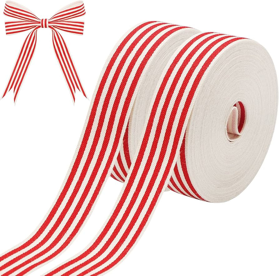 2 Rolls 0.63 Inch x 8 Yards Natural Cotton Stripes Ribbon Fabric Ribbon Stripe Grosgrain Ribbon C... | Amazon (US)