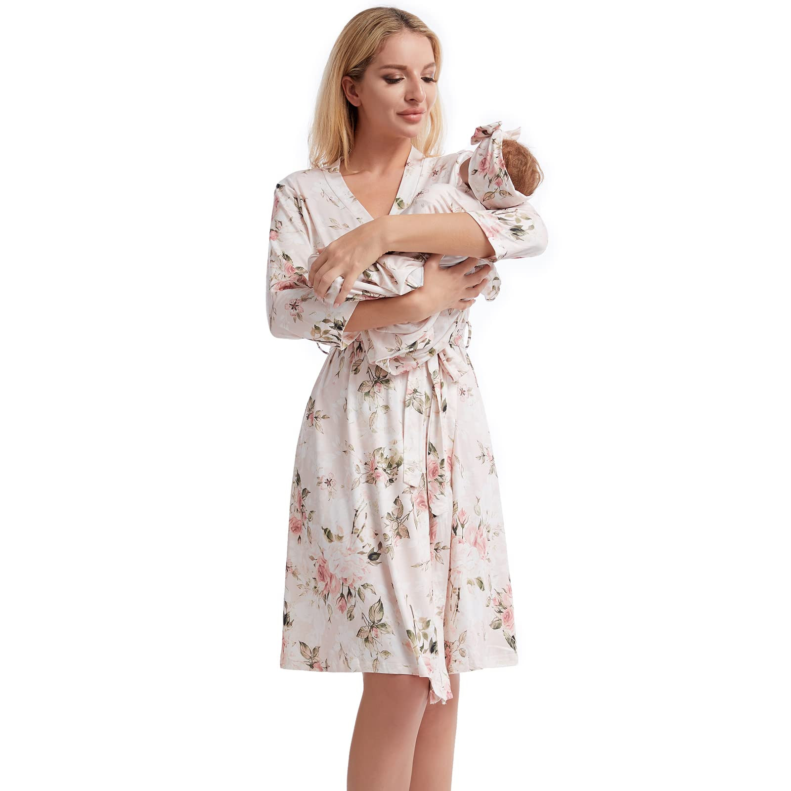 Galabloomer Maternity Robe and Baby Receiving Blanket, Matching Mommy Labor Delivery Robe and Swa... | Amazon (US)