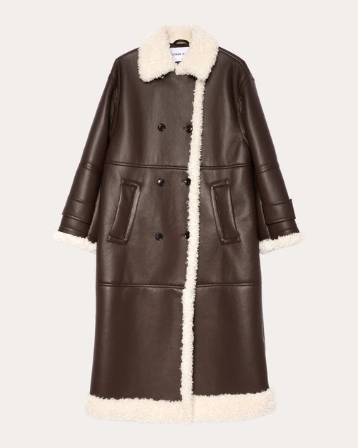 Hayley Double-Breasted Faux Shearling Coat | Olivela