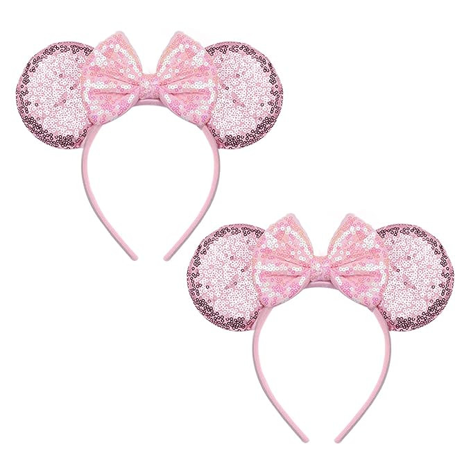 Mouse Ears Headbands ,2Pcs Pink Shiny Bows Headbands for Kids Girls Women Princess Party Decorati... | Amazon (US)
