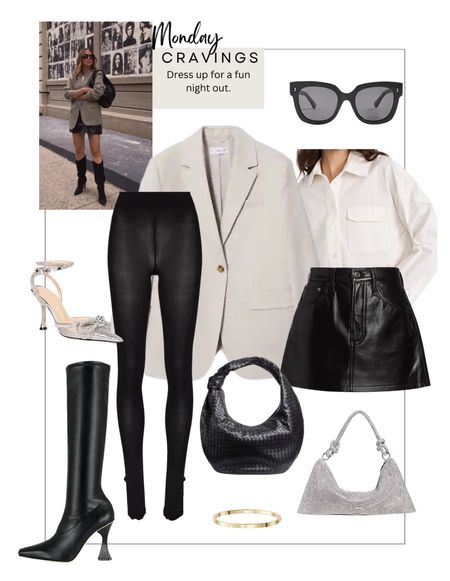 This weeks Monday Cravings is perfect for a fun night out. Tights, a blazer, leather skirt, and purses. 
