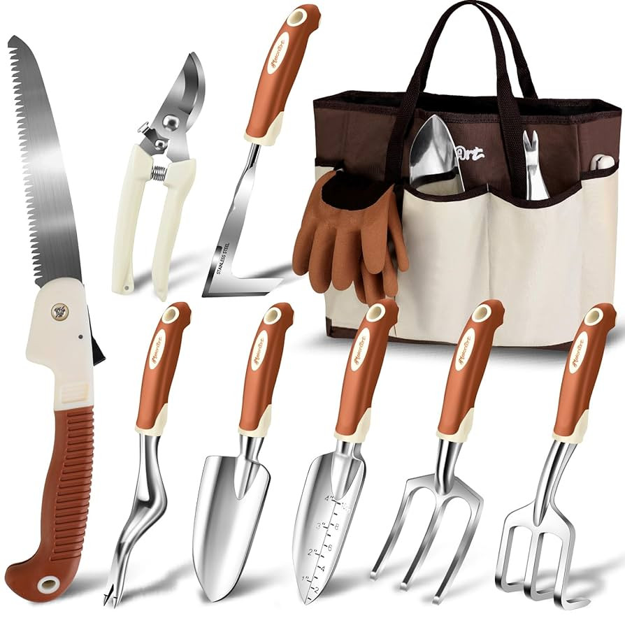 MelonArt Garden Tool Set,10 Pcs Heavy Duty Gardening Hand Tool Kit for Women Aluminum with Non Sl... | Amazon (US)