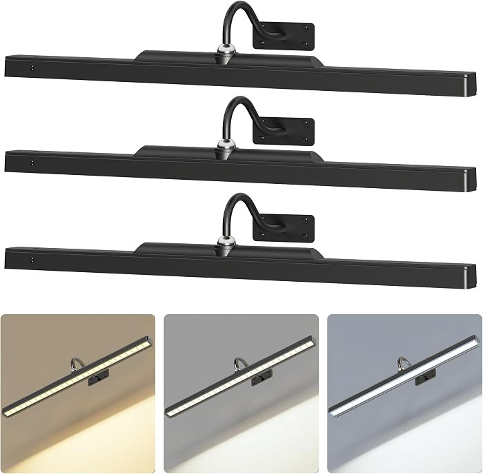 24Inch Picture Lights Battery Powered 6000mAh -3 Pack Black Wireless Remote Control Sconces for G... | Amazon (US)