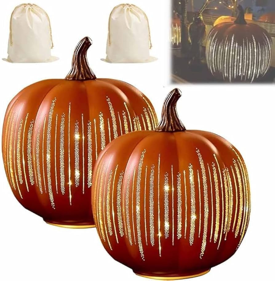 Cherishous Twinkle Light Pumpkins, Timer Lighted Sparkling Starry Night Glass Pumpkins, Fall Hall... | Amazon (US)