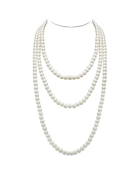 Amazon.com: Long Pearl Necklace for Women Layered Cream White Faux Pearl Beads Strand Necklace Co... | Amazon (US)