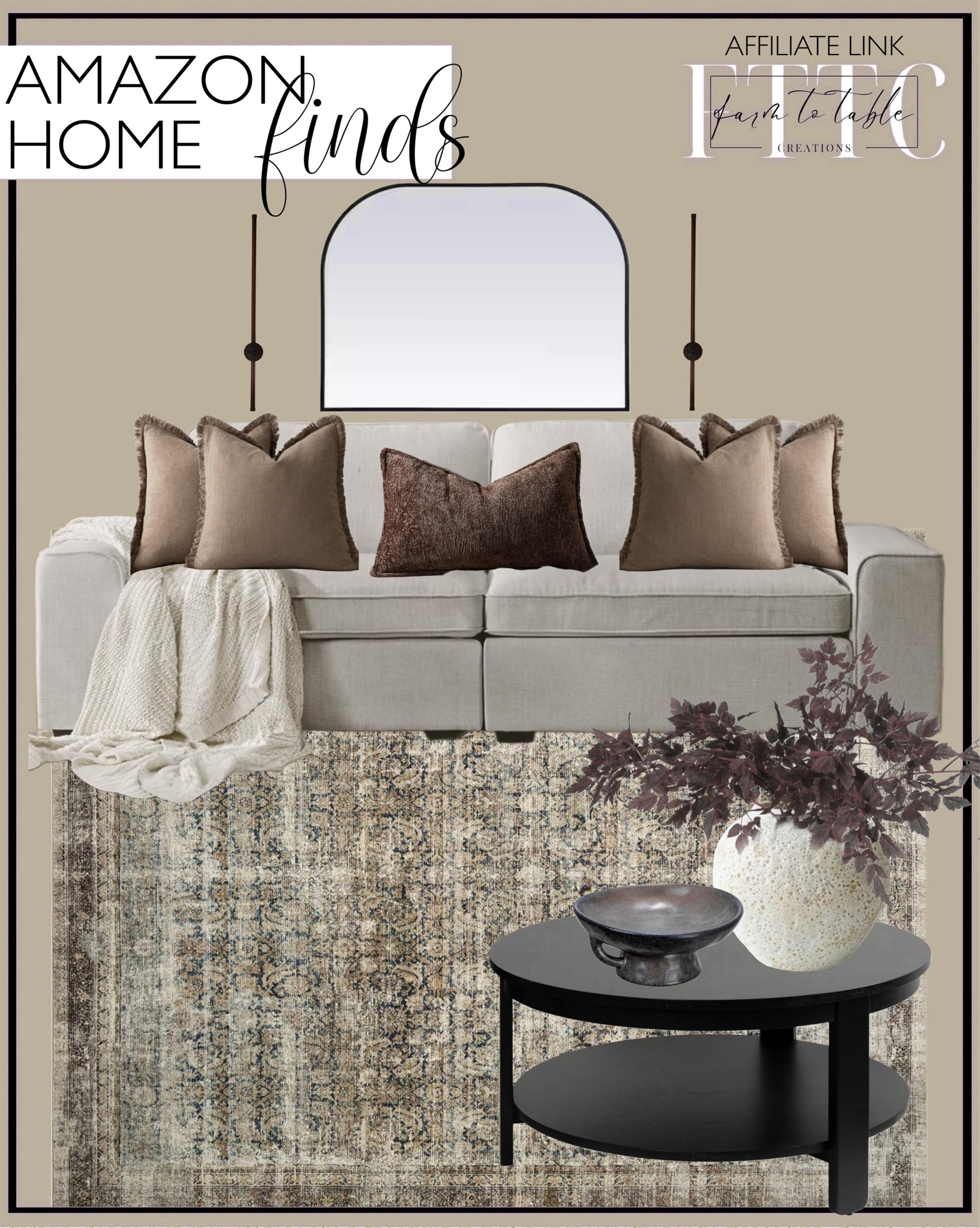Amazon Home Finds. Follow @farmtotablecreations on Instagram for more inspiration.

Linen couch. Morgan Navy Sand Loloi Rug. Round Coffee Table. Cimicifuga Stems. Arch Wall Mirror. Linen Throw Pillows. Creative Co-Op Bowl. Rustic Vase  Throw Blanket. Battery Operated Wall Sconce. 

Amazon Prime. Amazon Home Finds  
Amazon Home. Amazon Fall Decor. Amazon Living Room Decor. Amazon Cozy Home Decor. 




#LTKxPrimeDay #LTKHome #LTKSaleAlert