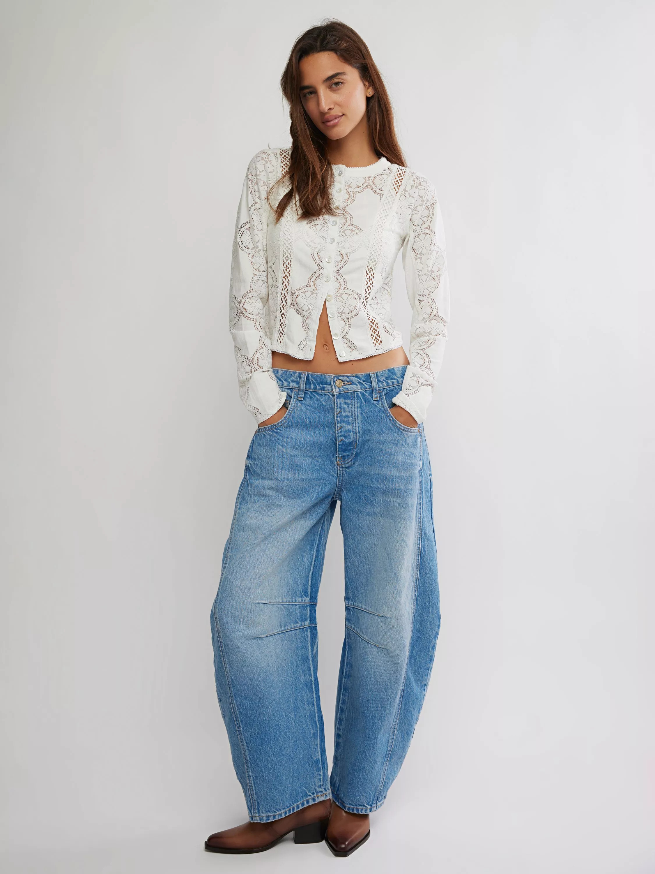 Free People Good Luck Mid Rise Barrel Leg Jeans | John Lewis (UK)