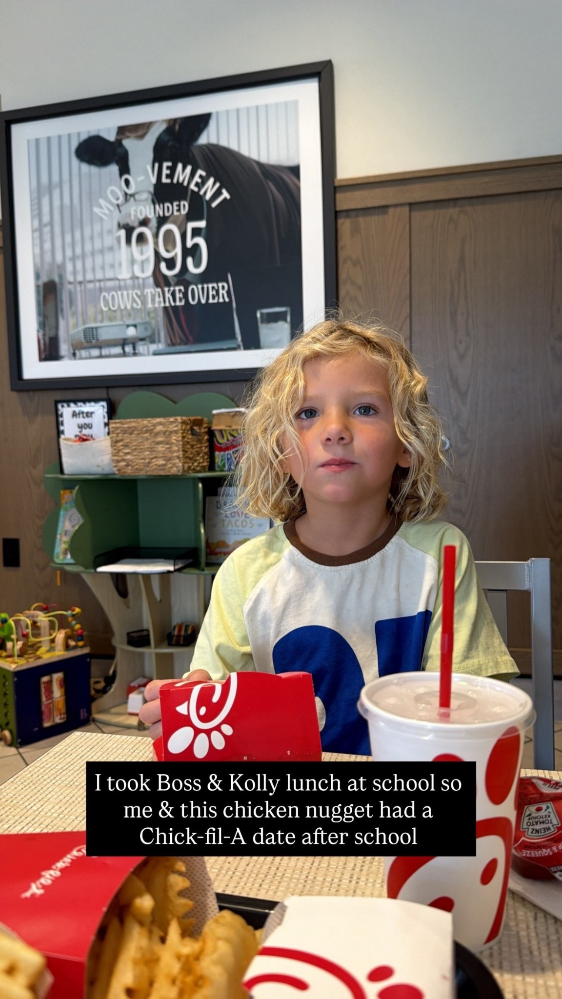 I took Boss & Kolly lunch at school so me & this chicken nugget had a Chick-fil-A date after school
