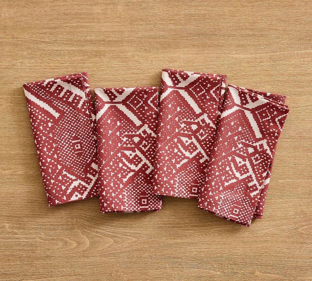 Fez Printed Cotton Napkins, Set of 4 - Red | Pottery Barn (US)
