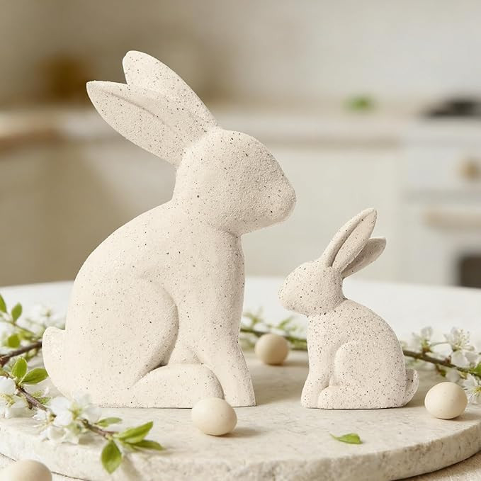 DN DECONATION Easter Decorations White Bunny Decor Rabbit Figurines, Wabi Sabi Easter Bunny Statu... | Amazon (US)