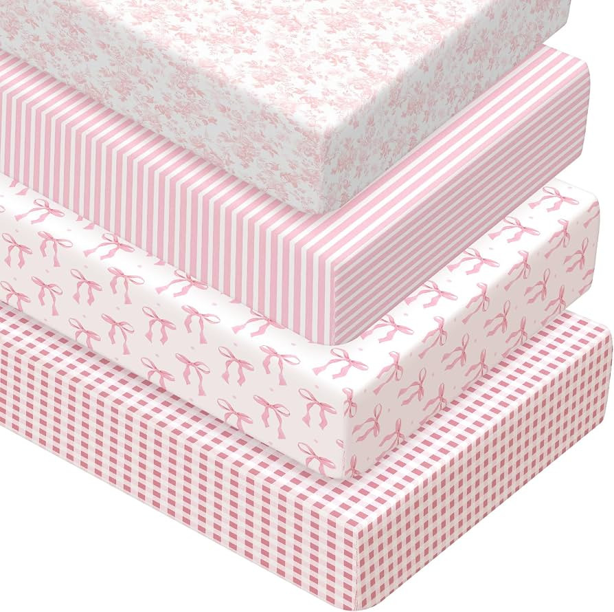 Peryiter 4 Pack Crib Sheets Girl Soft Baby Bed Sheet Set 52'' x 28" Nursery Crib Sheets for Stand... | Amazon (US)
