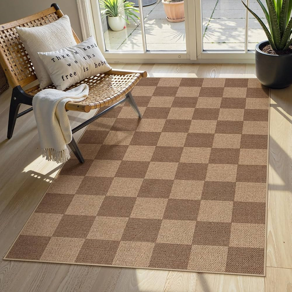 Lahome Checkered Easy Jute Entryway Rug, Washable Rugs 3x5 for Living Room Farmhouse Carpet, Non ... | Amazon (US)