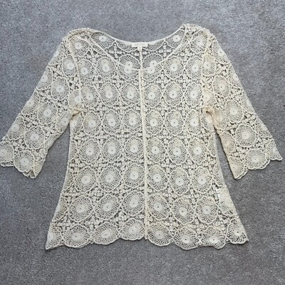 Adiva Top Women's Medium Ivory Lace Crochet Open Knit Floral Sheer Boho Hippie | eBay US