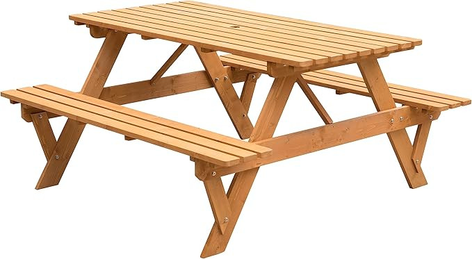 Gardenised, Stained Outdoor Wooden Patio Deck 6-Person Picnic Table, for Backyard, Garden | Amazon (US)
