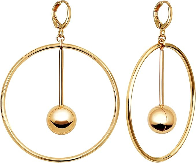 Dangle Hoop Earrings for Women, 14k Gold/Silver Plated High Polished Cute & Aesthetic Earrings fo... | Amazon (US)