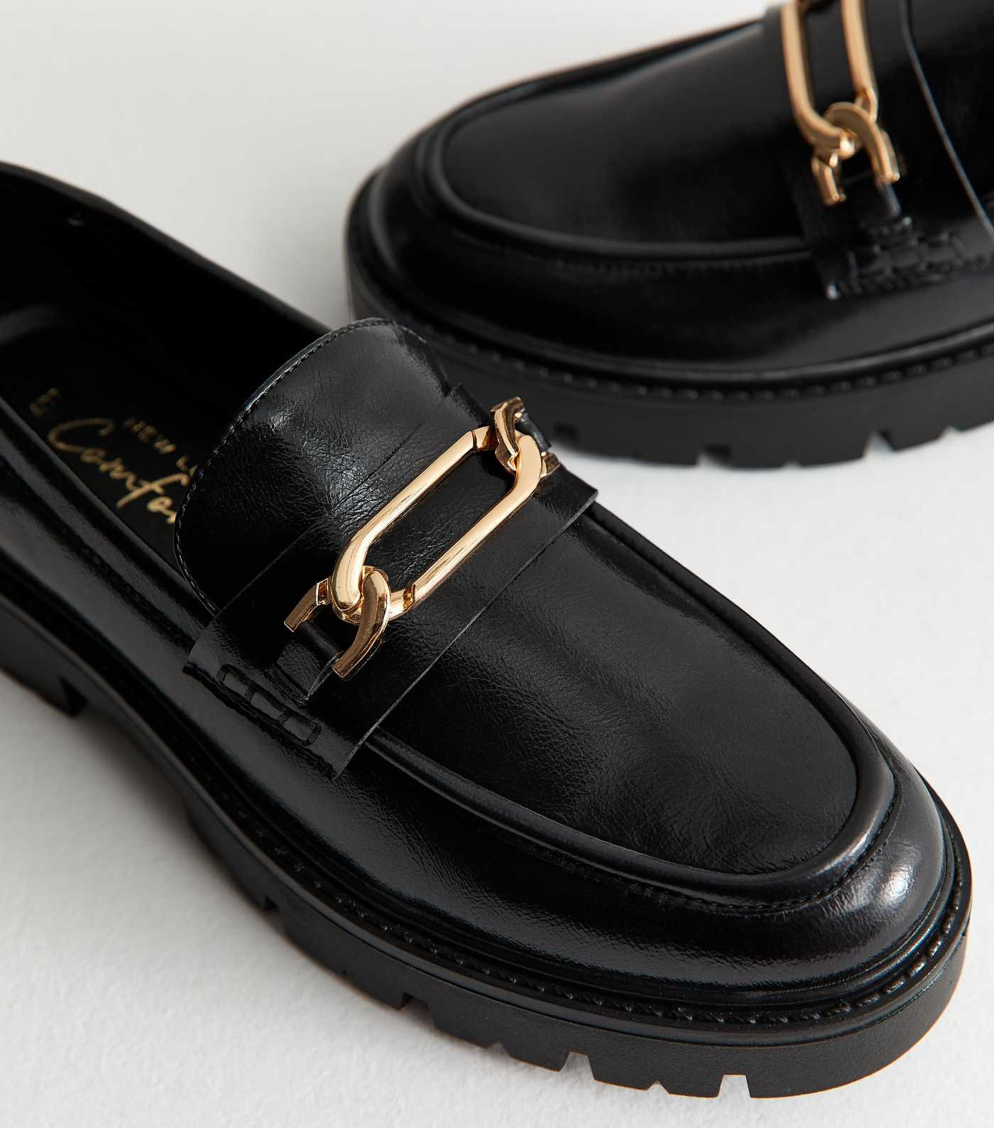 Black Faux Leather Chain Link Chunky Loafer | New Look | New Look (UK)