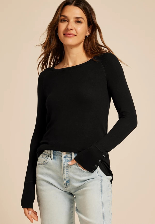Soft Essential Crew Neck Snap Cuff Top | Maurices