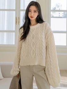 Dazy-Less Cable Knit Drop Shoulder Sweater
   SKU: sw2110117779619879      
          (101 Review... | SHEIN