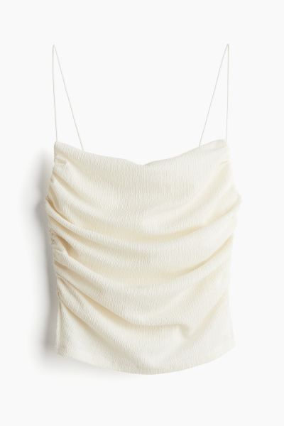 Draped strappy top - Square neckline - Sleeveless - Cream - Ladies | H&M GB | H&M (UK, MY, IN, SG, PH, TW, HK)