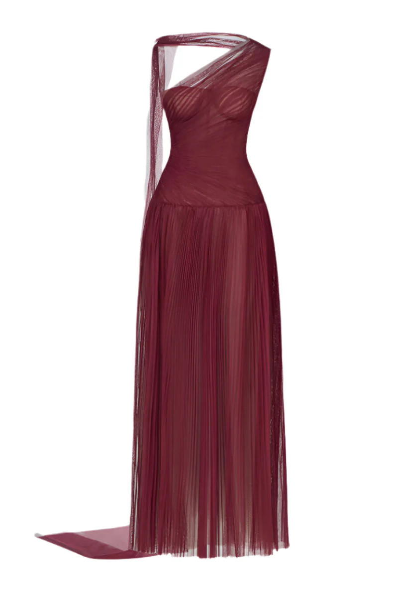 BORDEAUX DRAPED MAXI DRESS | Montsand | CULT MIA | CULT MIA UK LTD