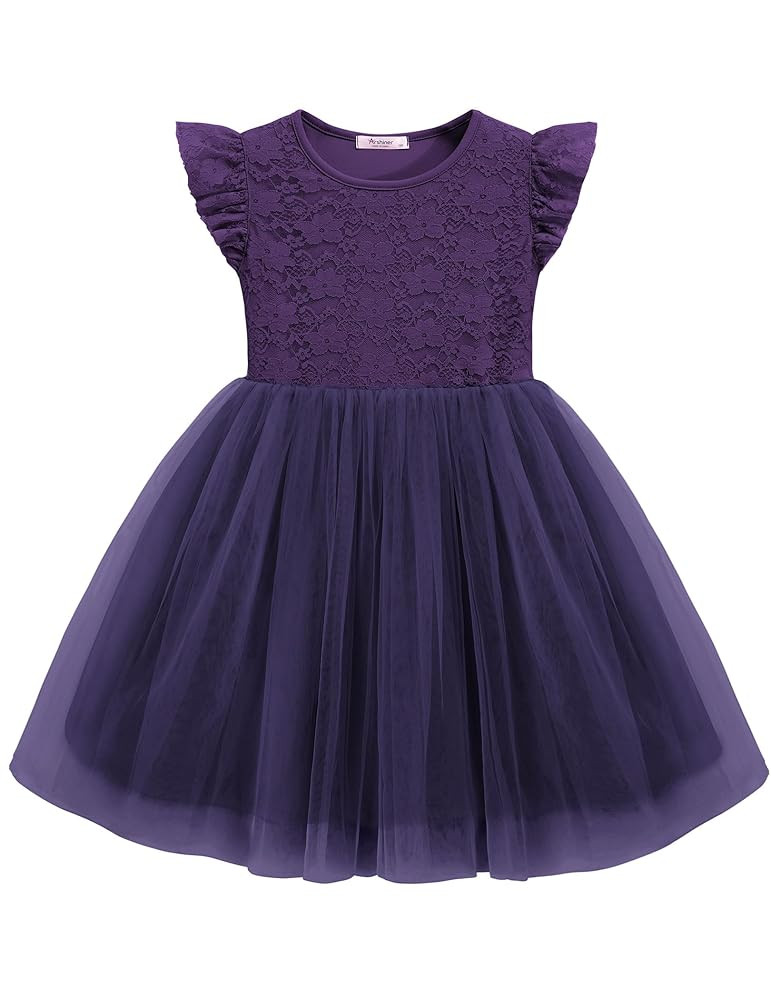 Arshiner Toddler Lace Tutu Dresses Ruffle Sleeve 3 Layers Tulle Flower Wedding Birthday Summer Li... | Amazon (US)