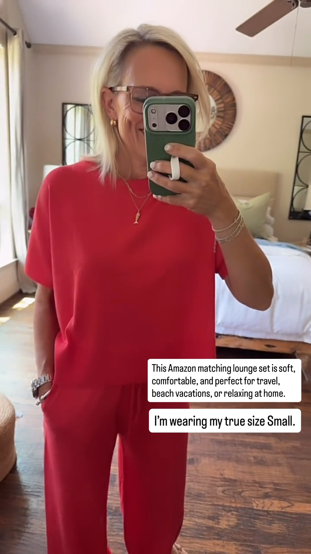 This Amazon lounge set is such a good find! The red is the perfect shade, it’s incredibly comfortable, and the wide waistband gives it such a flattering fit. It’s coming with me on my beach vacation because it’s the perfect outfit for lounging, travel days, or running errands. I’m wearing my true size Small.

💡 LTK MADE EASY
❤️ Heart = Support my posts!
🔖 Save = Get sale & restock alerts
📋 Lists = Keep favorites organized
📲 Share = Send lists and products to a friend. Hello, Christmas List!
💬 Comment = Ask me anything about what I’m wearing. :-)

#LTKootd #LTKSeasonal #LTKOver40