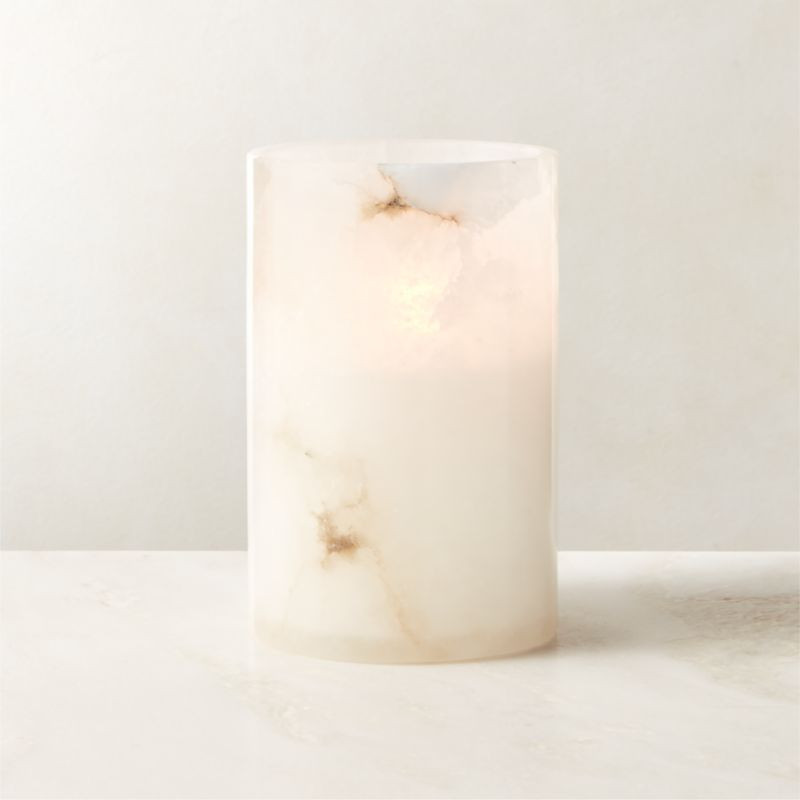 Poe White Alabaster Pillar Candle Holder Small + Reviews | CB2 | CB2