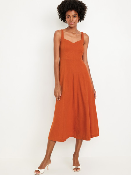 Fit & Flare Linen-Blend Midi Dress | Old Navy (US)