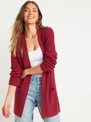 Textured Shaker-Stitch Longline Open-Front Cardigan Sweater for Women | Old Navy (US)