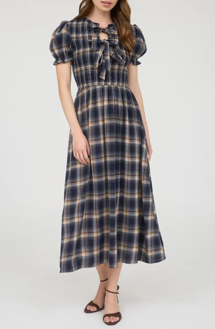 AUGUST SKY Plaid Tie Front Midi Dress | Nordstromrack | Nordstrom Rack