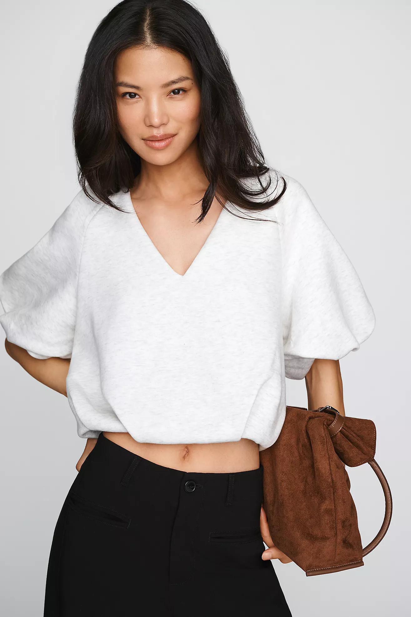 Maeve 100% Cotton V-Neck Bubble Sweatshirt | Anthropologie (US)