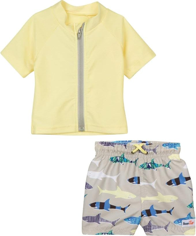 SwimZip Boy's Short Sleeve Rash Guard Swimsuit Set - UPF 50+ Sun Protection | Amazon (US)