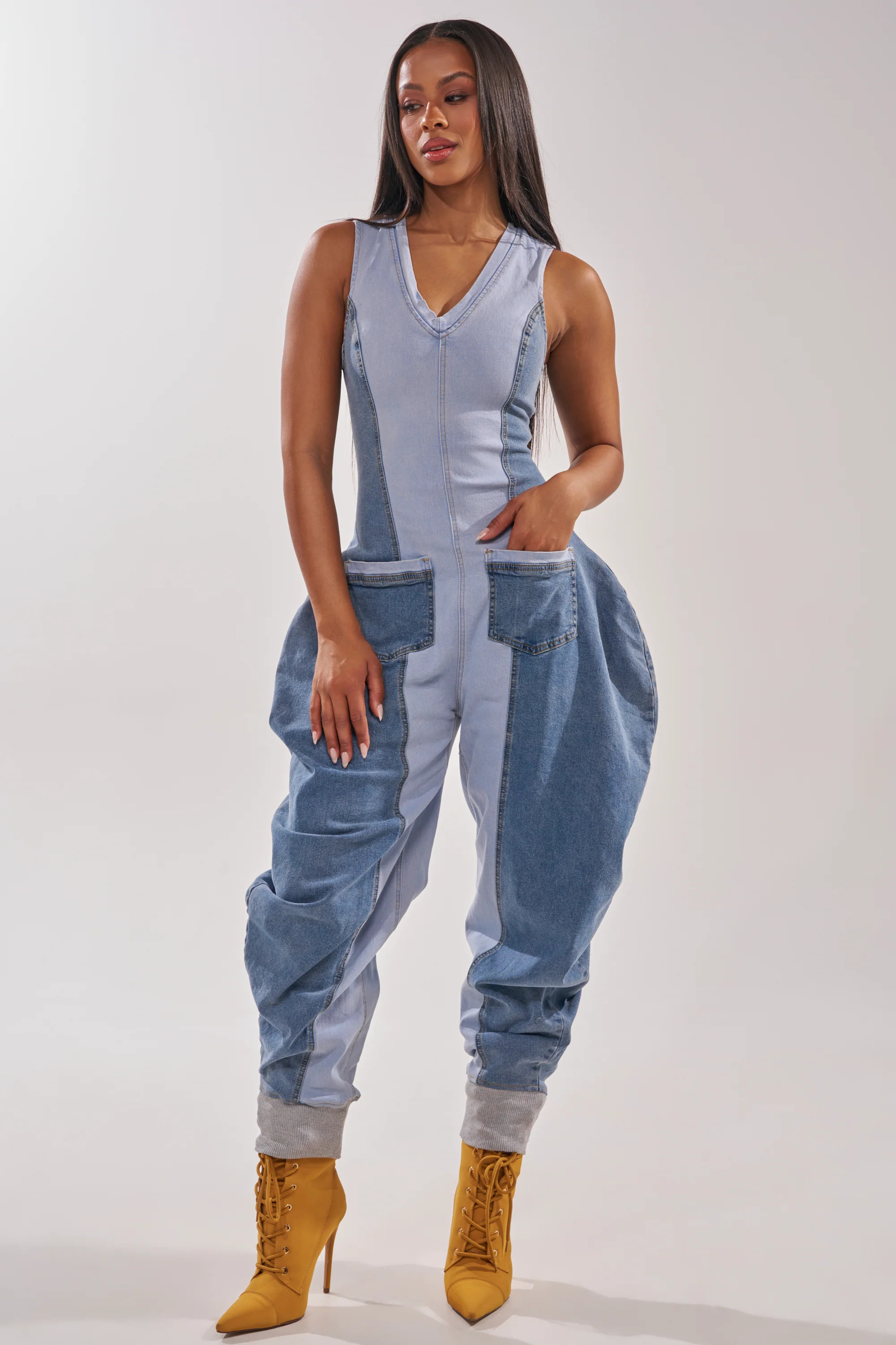 AKIRA Talk Of The Street Denim Jumpsuit | Light Blue | Size Small | AKIRA