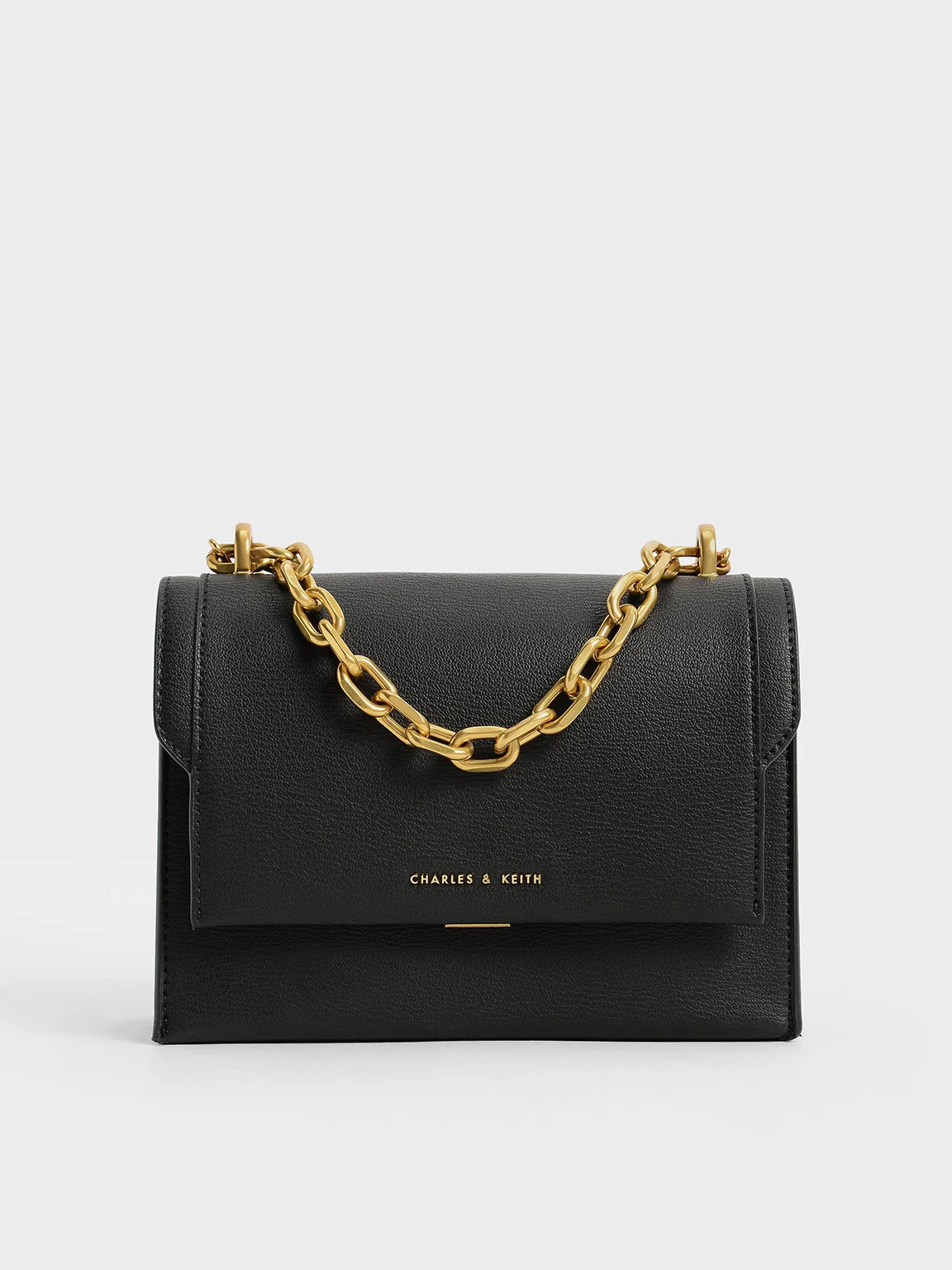Front Flap Chain Handle Crossbody Bag
 - Black | Charles & Keith US