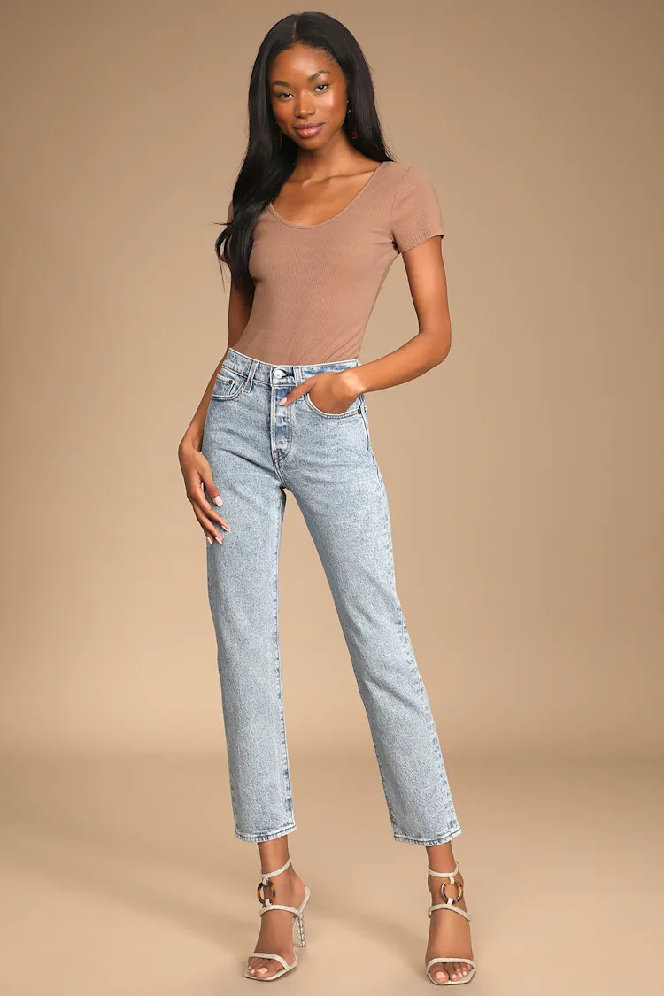 Wedgie Straight Light Wash Denim High-Rise Straight Jeans | Lulus (US)