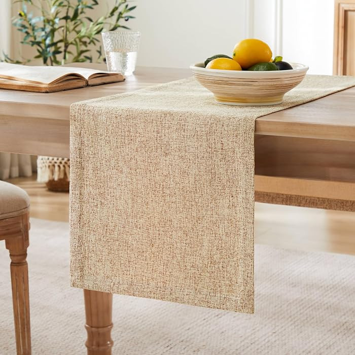 Burlap Style Farmhouse Table Runner, 14x90 Inches Warm Beige/Brown | Amazon (US)