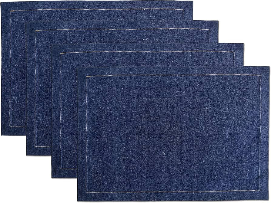 Craftbot Denim Table Linen - Cloth Placemats Set of 4 - Cotton Jeans Fabric Table Mats - Blue Was... | Amazon (US)