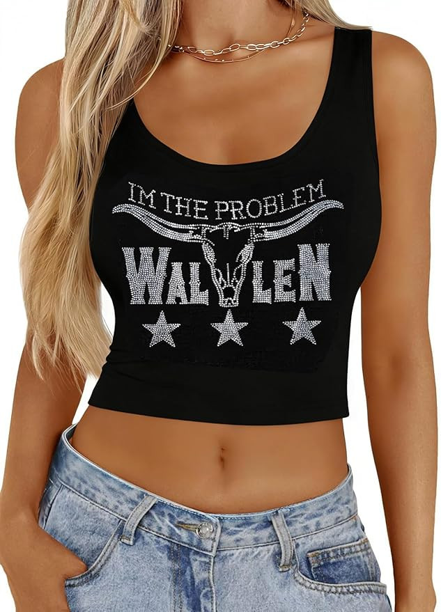 Country Music Tank Top Sparkly Cowgirl Graphic Shirts I'm The Problem Tee Country Music Crop Tops... | Amazon (US)