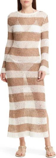 Leo Stripe Open Back Long Sleeve Sweater Dress, River Island Coverup, Nordstrom Beach Style,POOLOOTD | Nordstrom