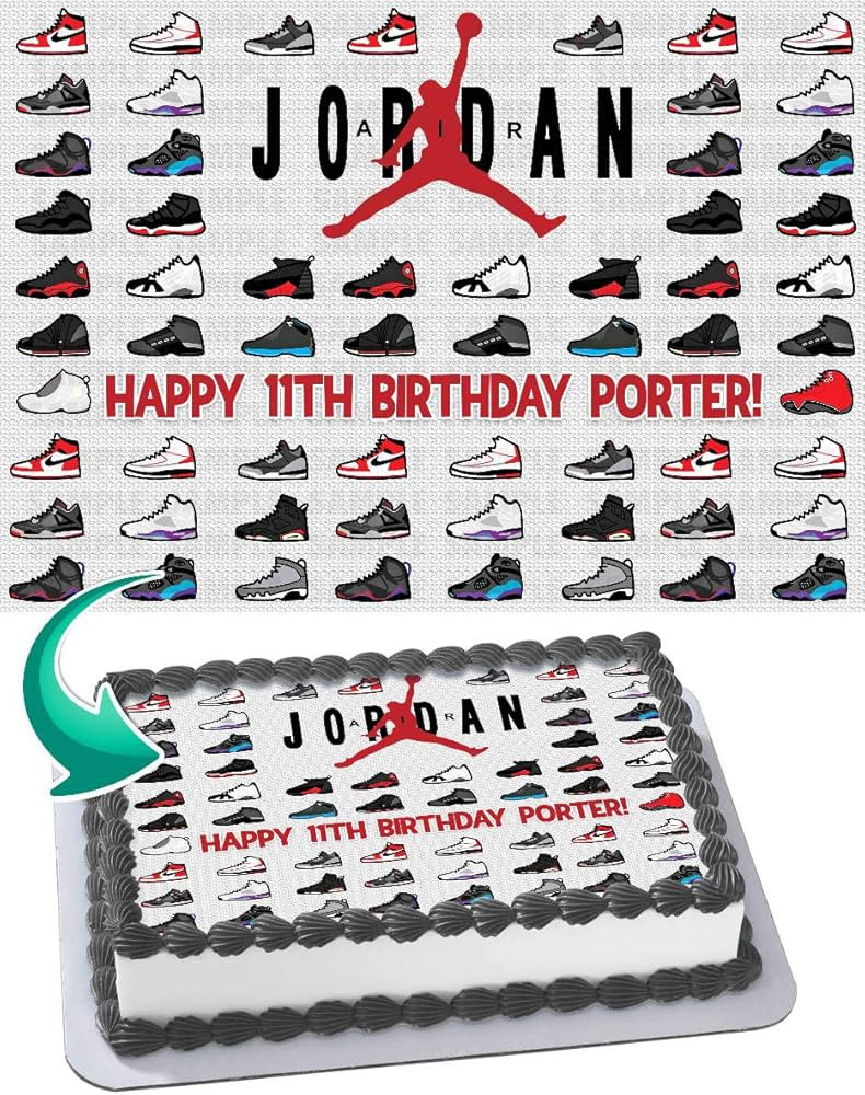 Cakecery Jordan Retro Shoes Personalized Edible Cake Topper 1/2 11.7 x 17.5 Birthday Cake Topper | Amazon (US)