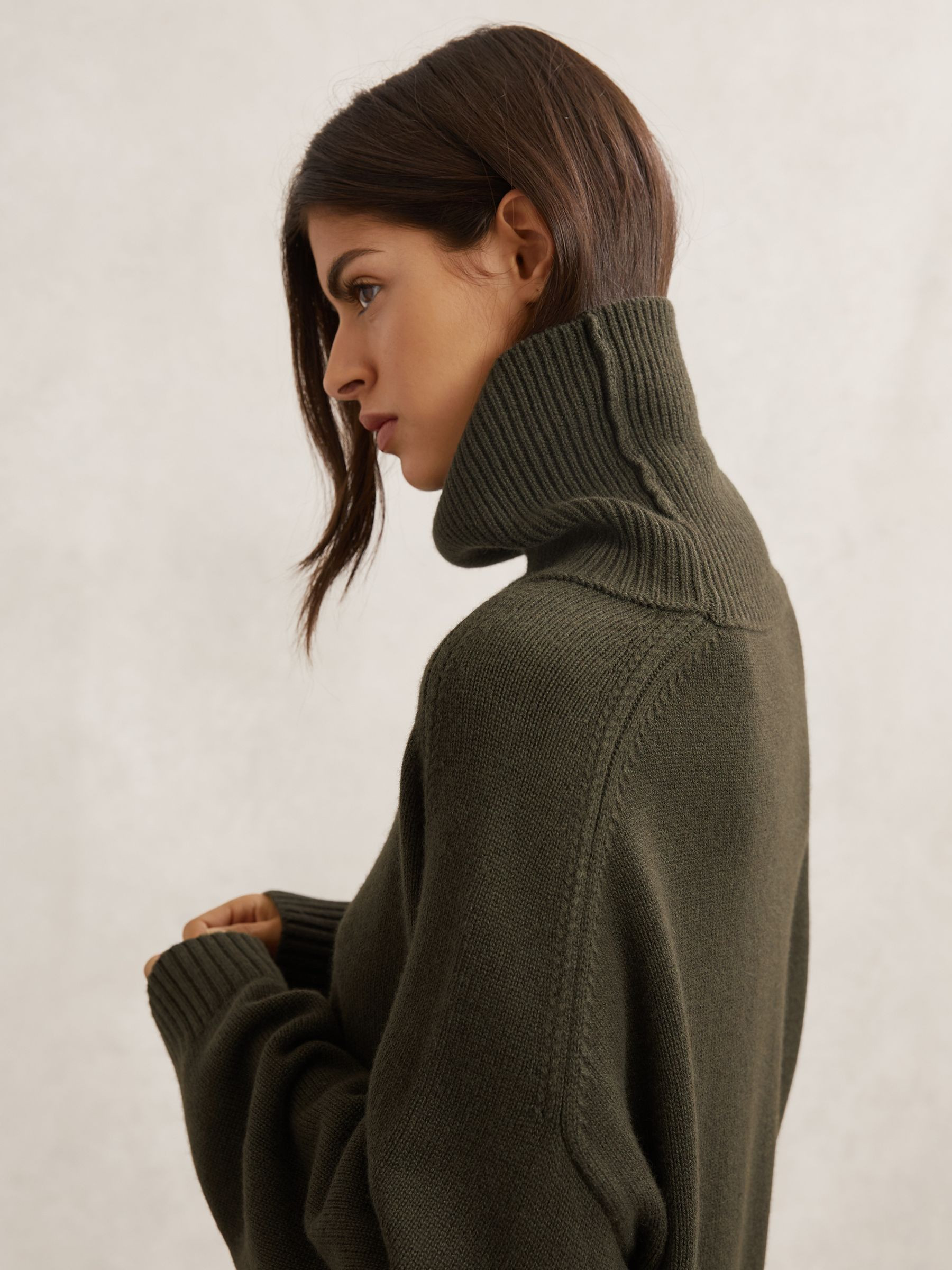 Wool-Cashmere Roll-Neck Jumper in Khaki Green | Reiss DE