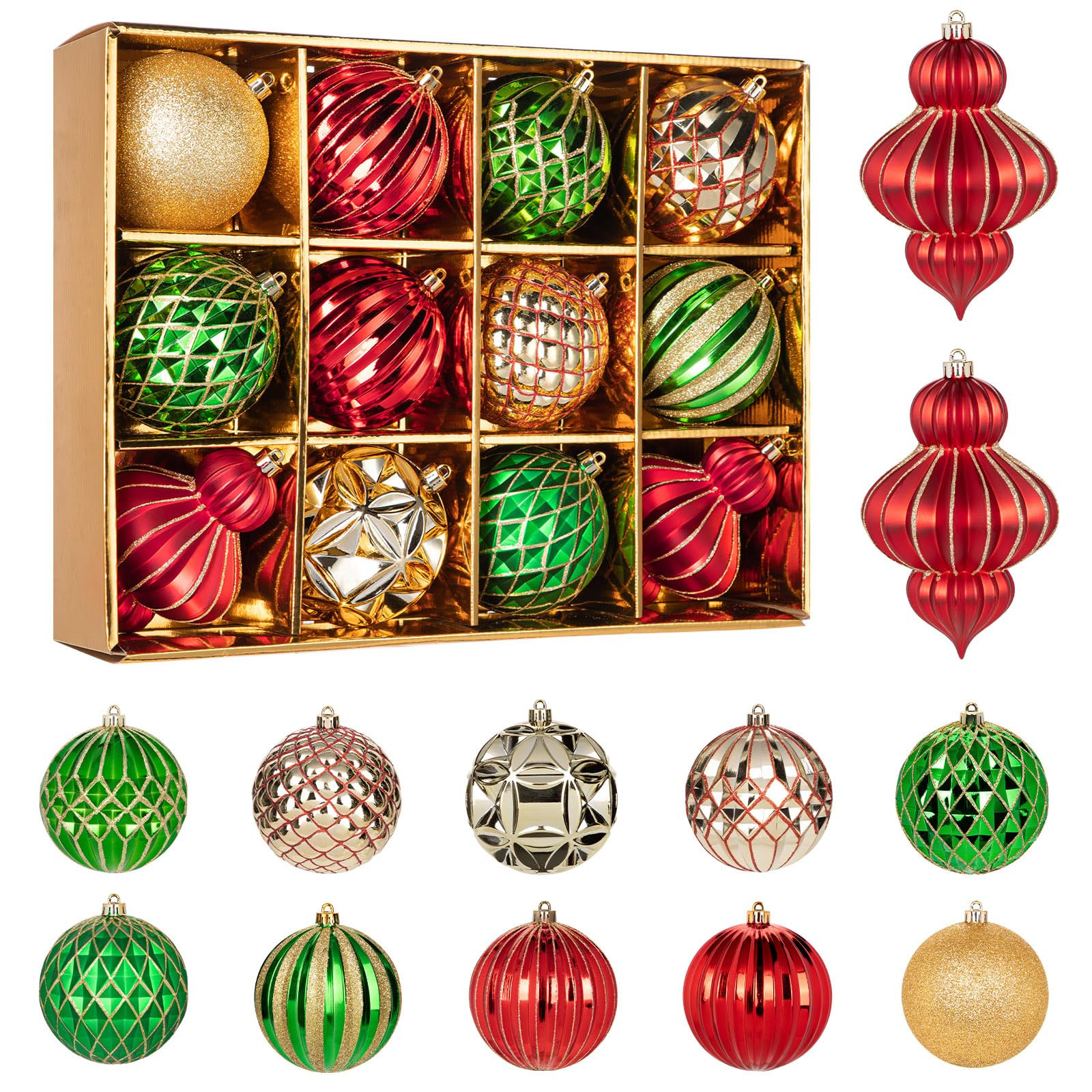 4" Christmas Ball Ornaments Set 12PCS Large Shatterproof Plastic Ornaments Christmas Tree Ball Ha... | Amazon (US)