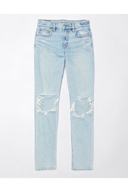 AE Stretch Super High-Waisted Ripped Ankle Straight Jean Women's Skylight 12 Long | American Eagle Outfitters (US & CA)