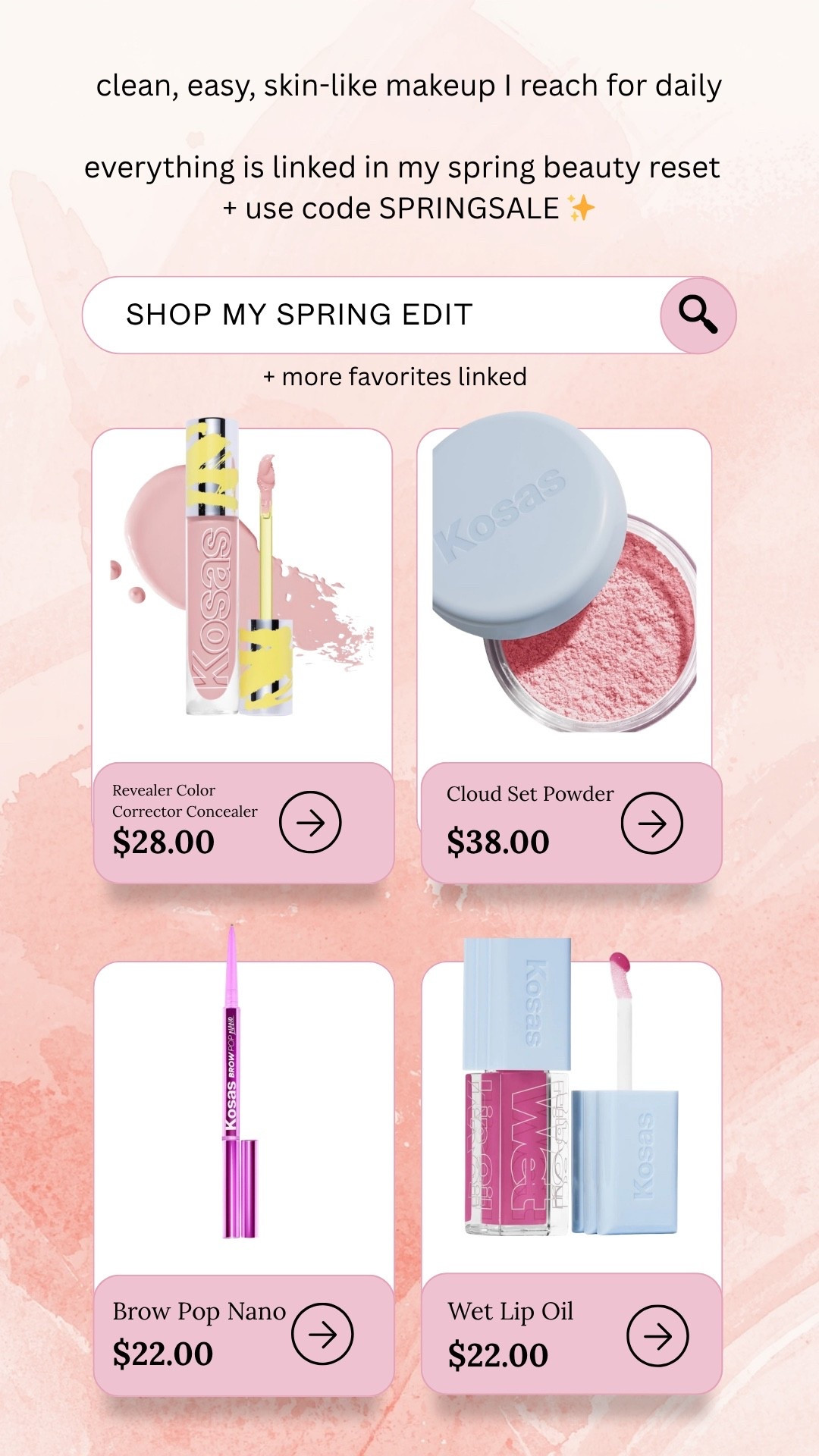 my go-to kosas favorites 🤍  
clean, easy, skin-like makeup I reach for daily  

everything is linked in my spring beauty reset  
+ don’t forget code SPRINGSALE at checkout ✨  

#sephora #sephorasavings #kosas

#LTKBeauty #LTKSaleAlert #LTKOver40
