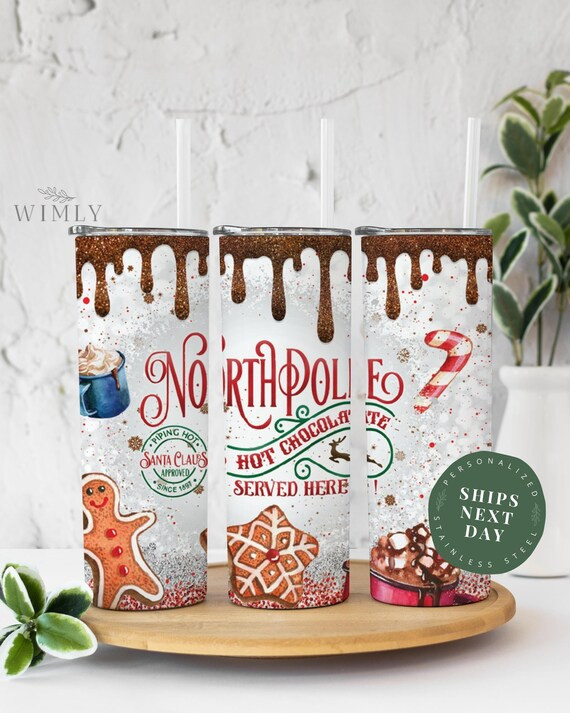 North Pole Hot Chocolate Drip Tumbler - Cute Candy Cane Tumbler for Holiday Gift - Christmas Pres... | Etsy (US)