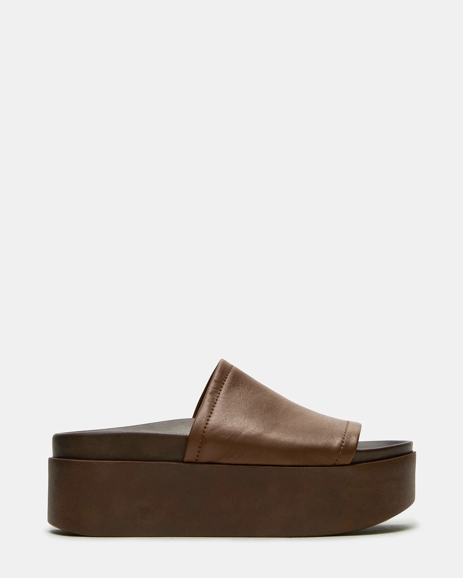 ARWEN Brown Leather Women's Platform Footbed Slide Chunky Sandal | Steve Madden (US)